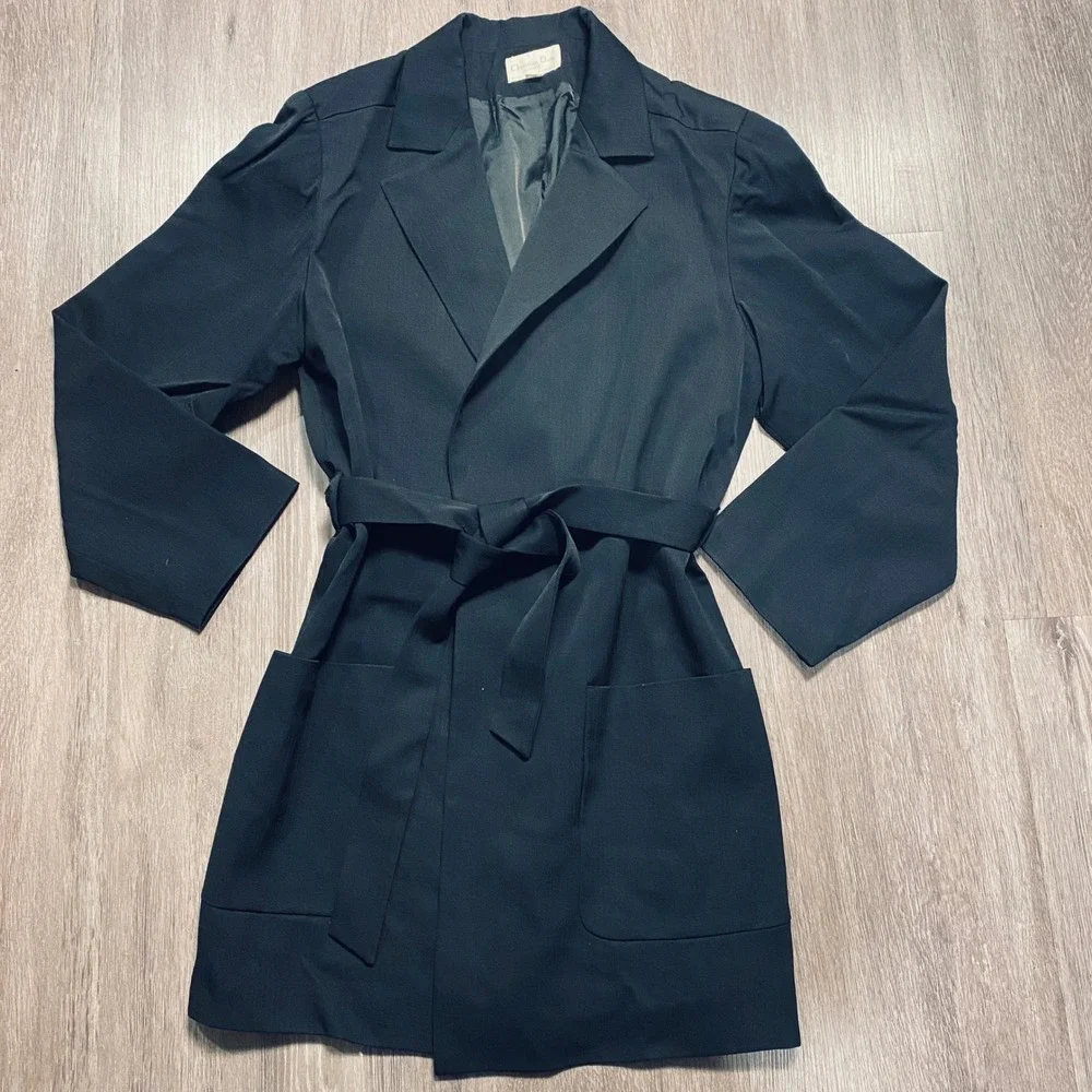 Christian‎ Dior Separates Vintage Black Wool Herringbone Belted Blazer Jacket 10